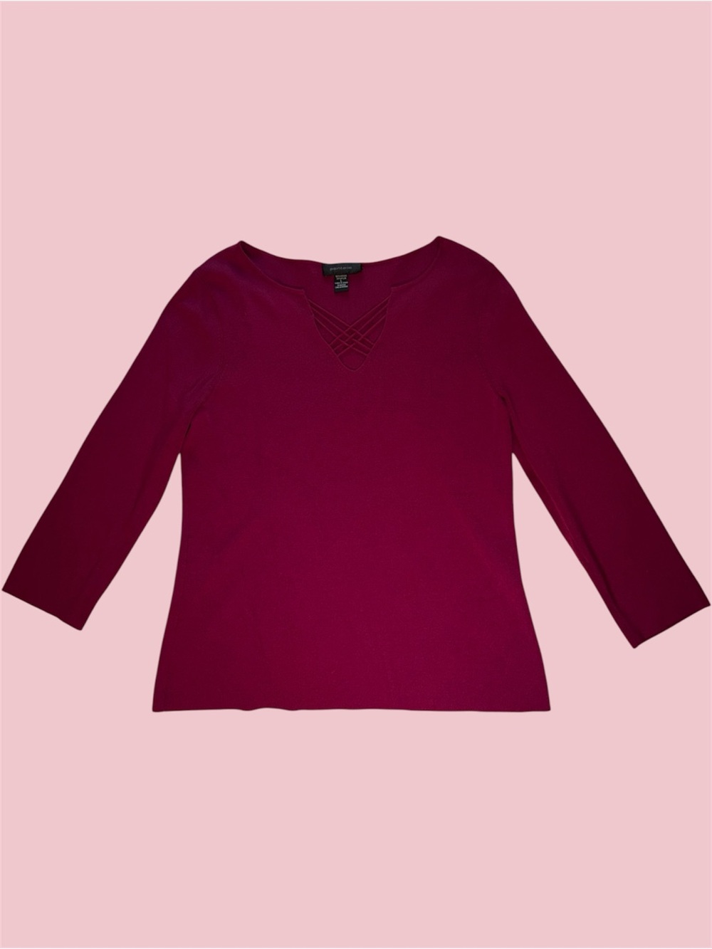 Pointelle‎ Pink Criss Cross V Neck 3/4 Sleeve Top
